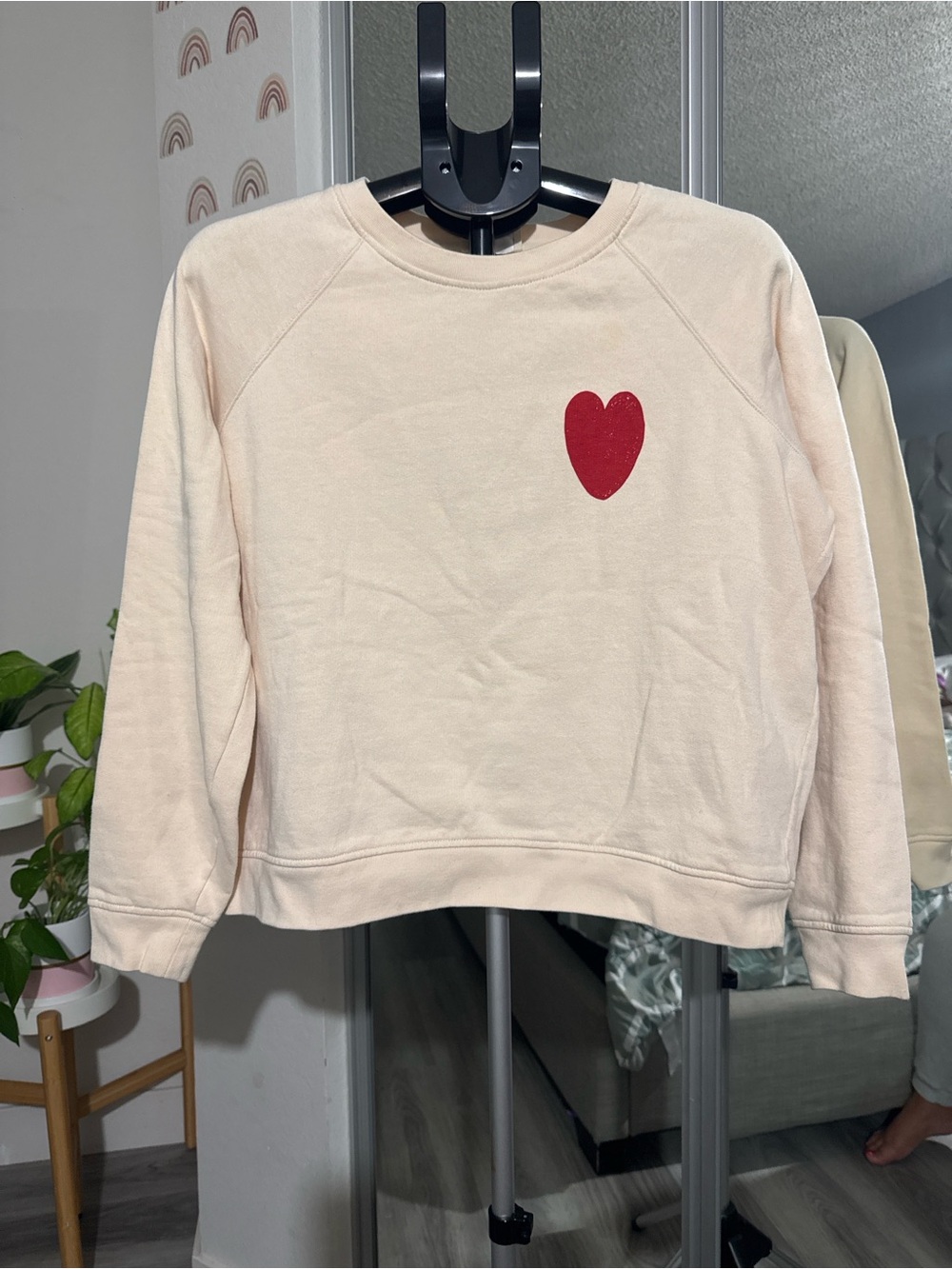 Sezane Cream Sweatshirt with Red Heart Patch